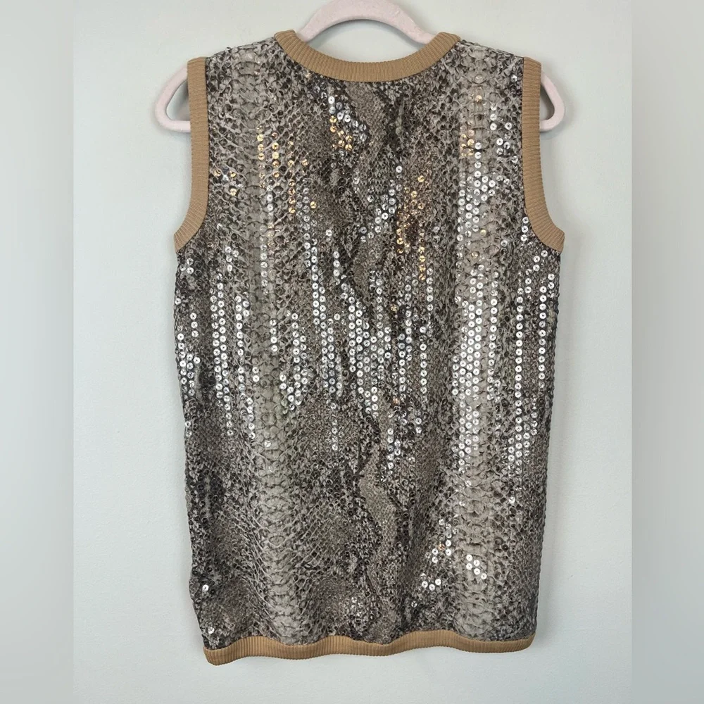 Vintage Mila Schon Italy Animal Print Sequin Sleeveless Top Size 42/8 Mob Wife - Picture 2 of 8